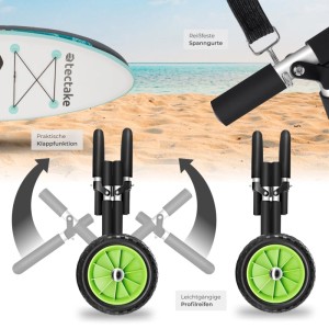 Tectake Surfboard Transportwagen Wavewheel Klappbar  Für Bis Zu 2 Boards Rostfreies Aluminium 2 53 x 62 x 49 cm Schwarz Grün