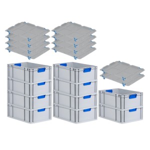 PROREGAL Spar Set: 10 Euroboxen mit Deckel, blau. Aufbewahrungsboxen für Lager & Werkstatt.