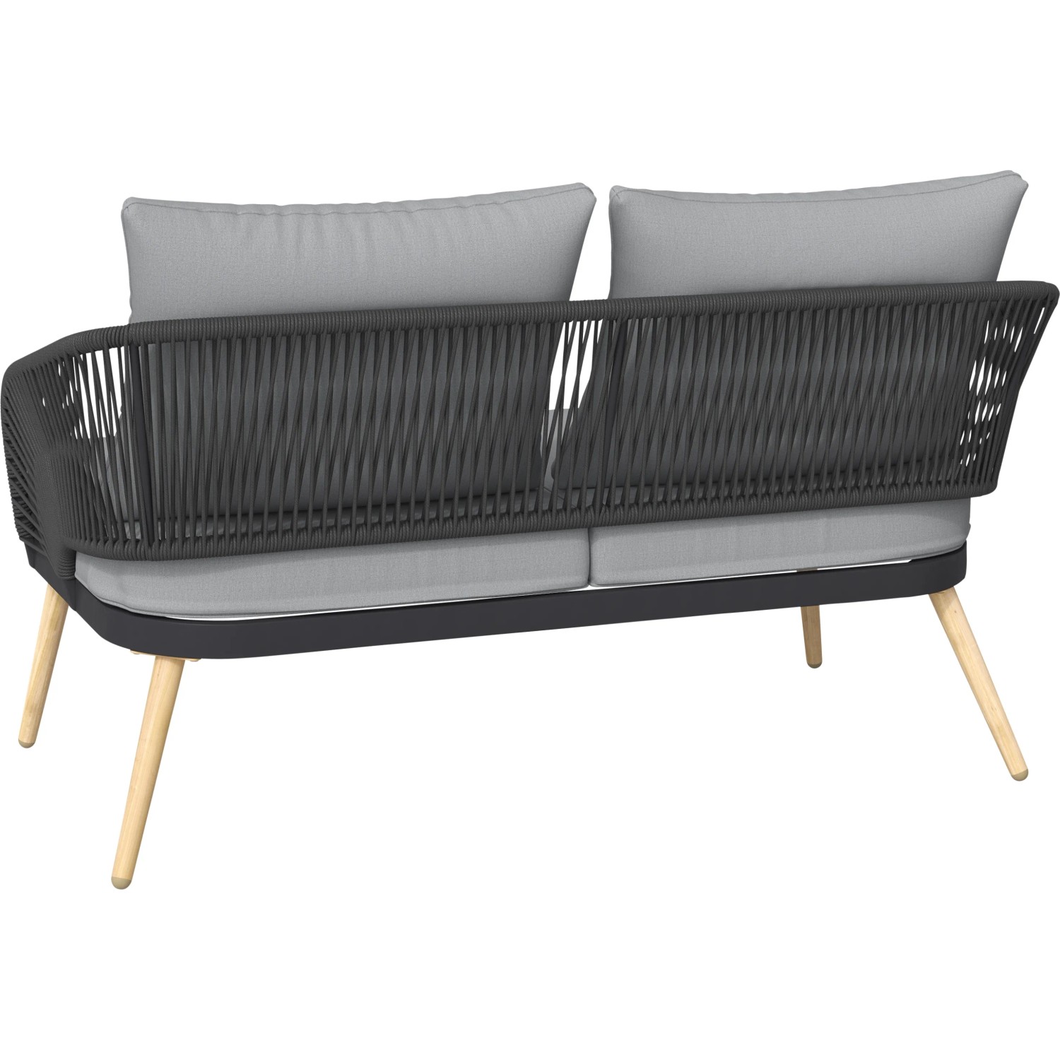 Lounge-Set Edna: 2-Sitzer Sofa mit Seilbespannung in Anthrazit, inkl. Auflagen und Kissen.
