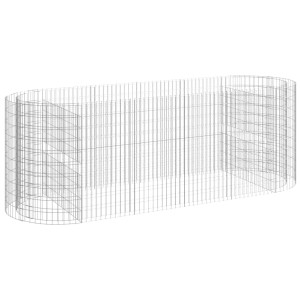 Leerer, silberner Gabionen-Hochbeet-Korb aus verzinktem Eisen, 300x100x100 cm.