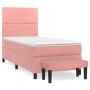 Rosa vidaXL Boxspringbett mit Matratze, Bank und Kopfteil aus Samt.