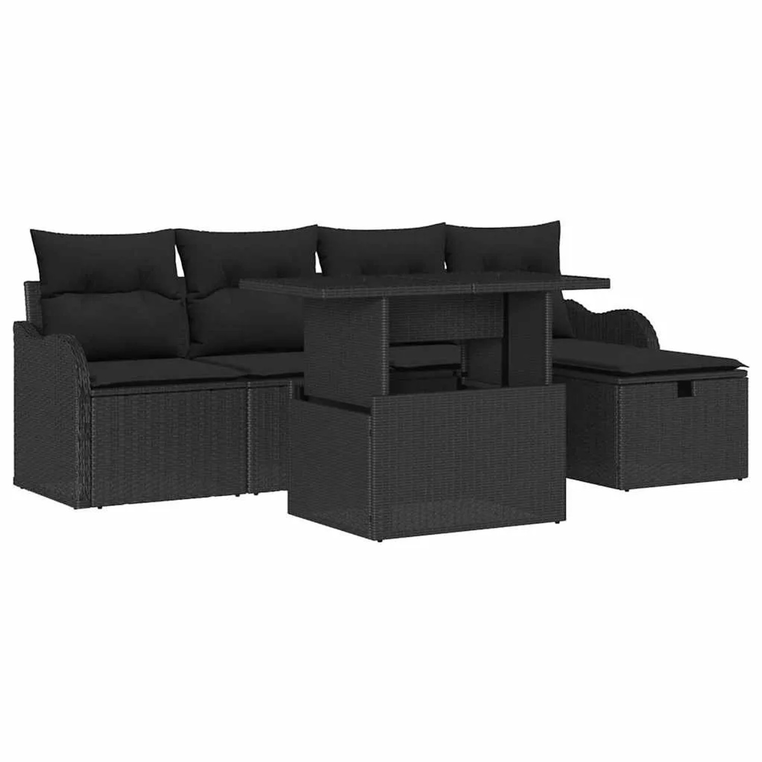 vidaXL Garten-Sofa-Set mit Kissen 6-Tlg Schwarz Poly Rattan 3359710 günstig online kaufen