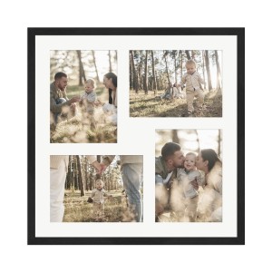 Schwarzer WANDStyle Galerierahmen für 4 Fotos (13x18 cm). Quadratischer Multi-Bilderrahmen mit Passepartout.