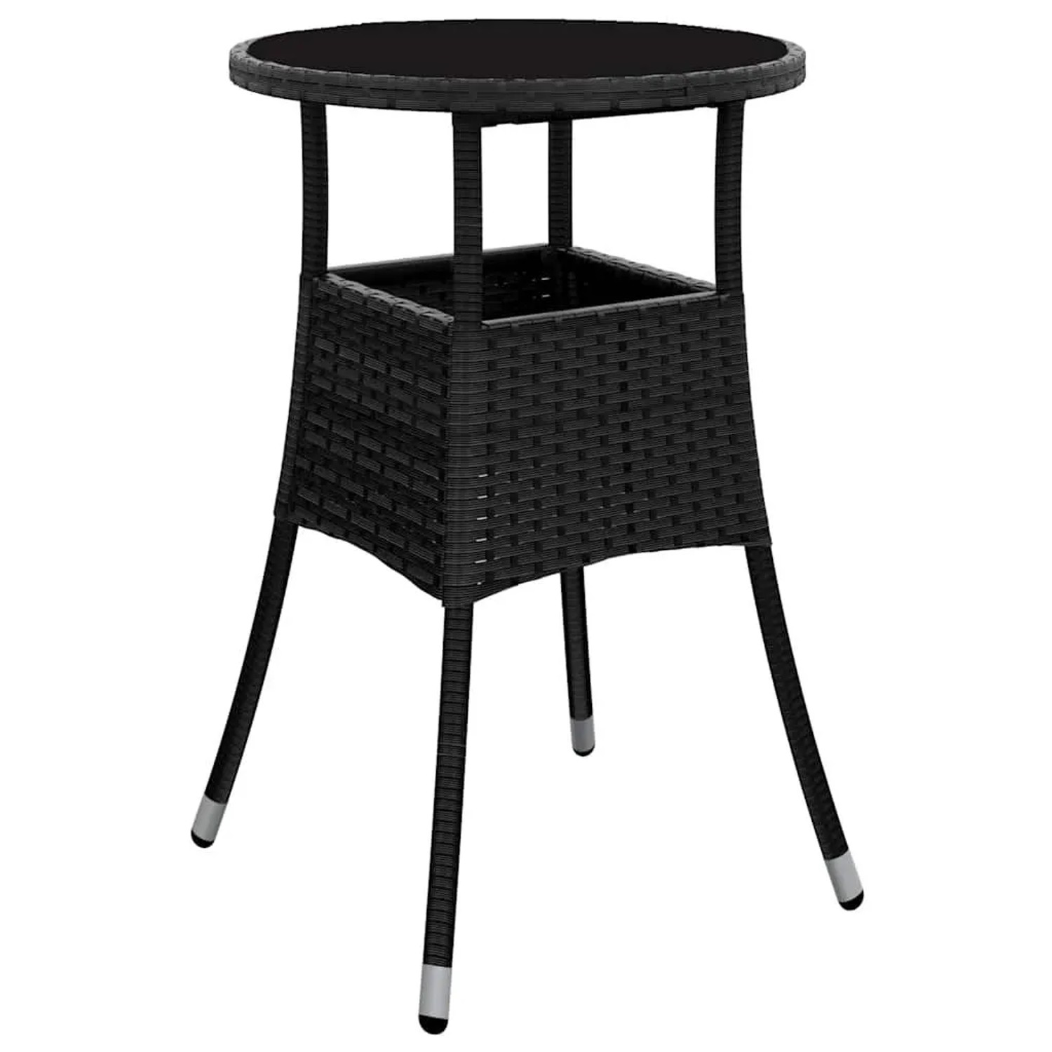 Furnicato Gartentisch Ø60x75 Cm Hartglas Und Poly Rattan Schwarz