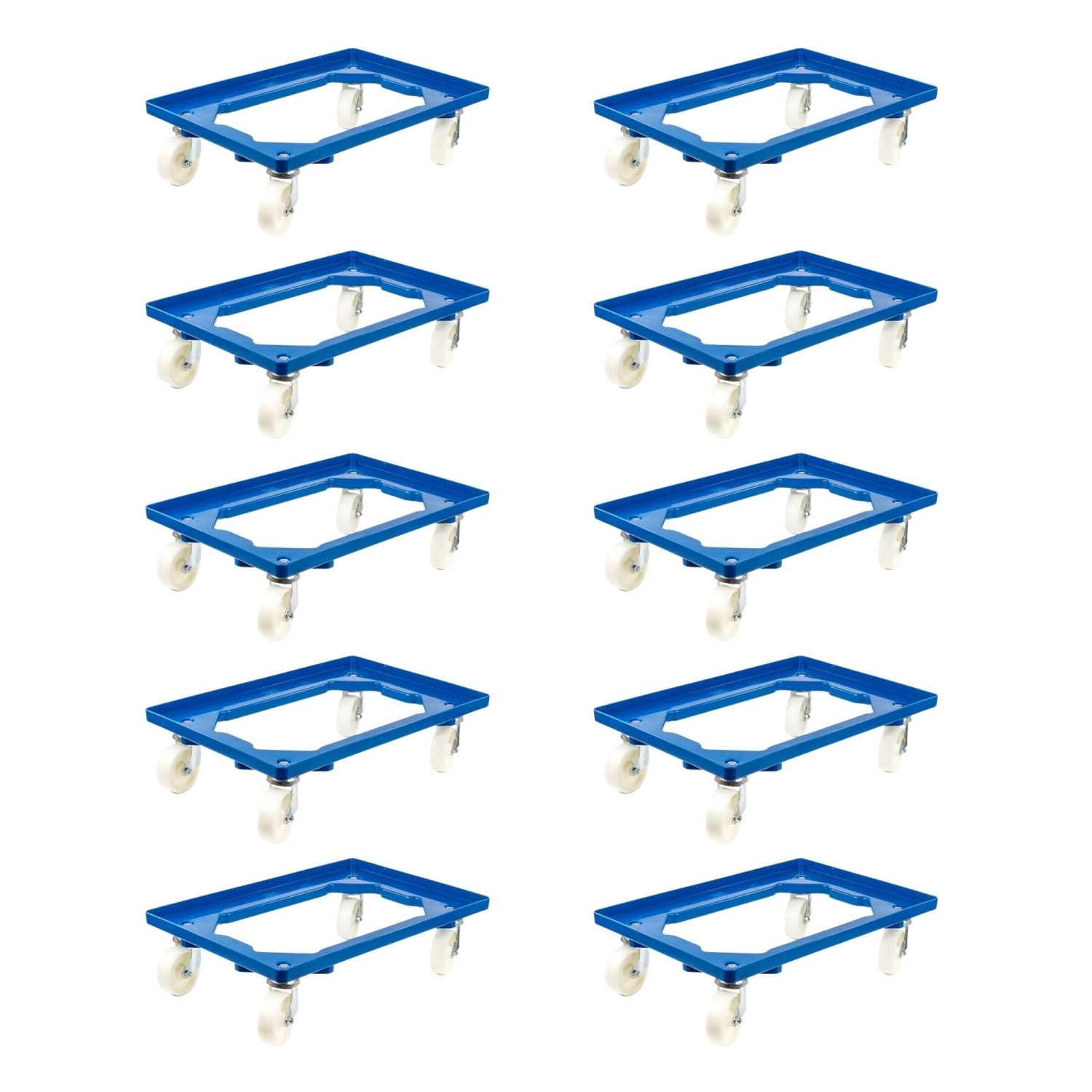 PROREGAL SparSet 10x Transportroller für Euroboxen 60 x 40 cm mit Kunststoffräder Blau Offenes Deck 4 Lenkrollen Traglas