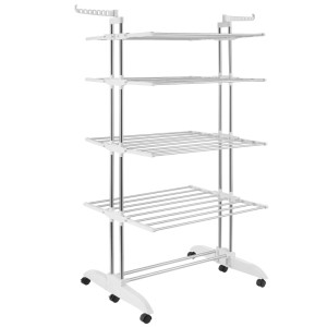 Tectake Turmwäscheständer Odelia  Weiß Chrom Klappbar 4 Etagen 63 x 125 x 179 cm