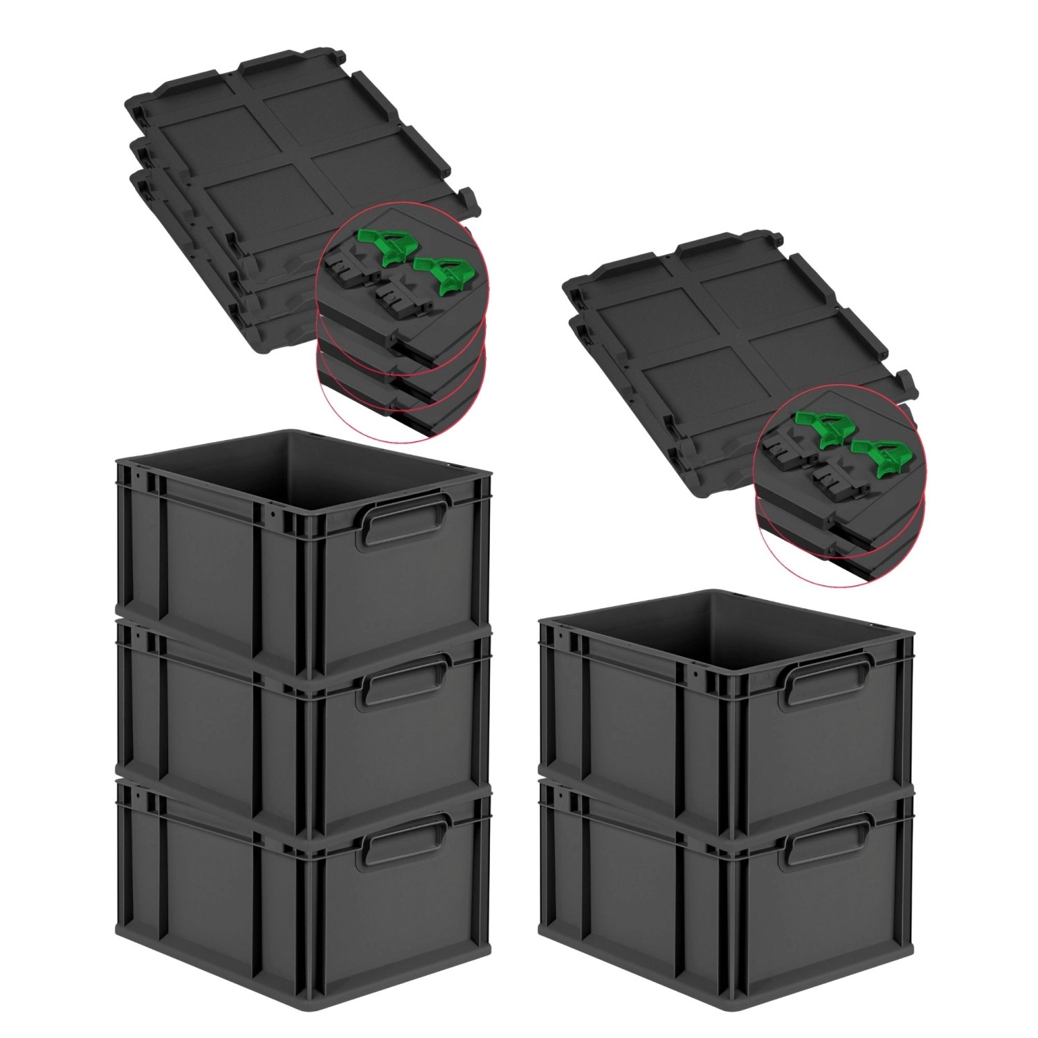 PROREGAL SuperSparSet 5x Eurobox Nextgen Grip Mit Scharnierdeckel Und Grüne günstig online kaufen