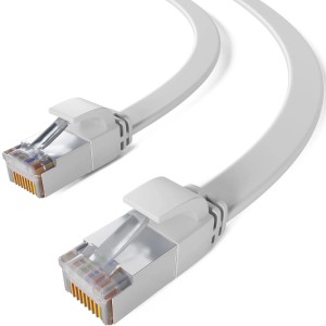 hb-digital Netzwerkkabel Flach CAT 7 Rohkabel RJ45 Kupfer bis zu 10 Gbit/s U/FTP PVC 0.25m Weiß