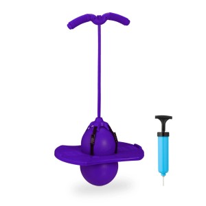 Lila Relaxdays Pogo Ball mit Griffen und Ballpumpe für Spiel & Spaß.