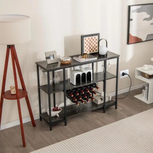 Costway Weinregal 3 Ebenen 15 Flaschen Grau 113 x 35 x 85 cm