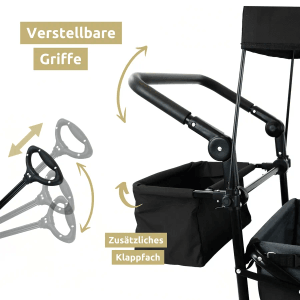 Detailaufnahme: deluxe4home Bollerwagen mit verstellbarem Griff und zusätzlichem Klappfach.