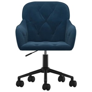Blauer vidaXL Samt Bürostuhl, drehbar, höhenverstellbar, mit gesteppter Rückenlehne und Rollen.