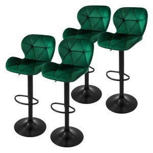 ML-Design Barhocker 4er Set, grün, Samt, gepolstert, drehbar, mit Fußstütze.