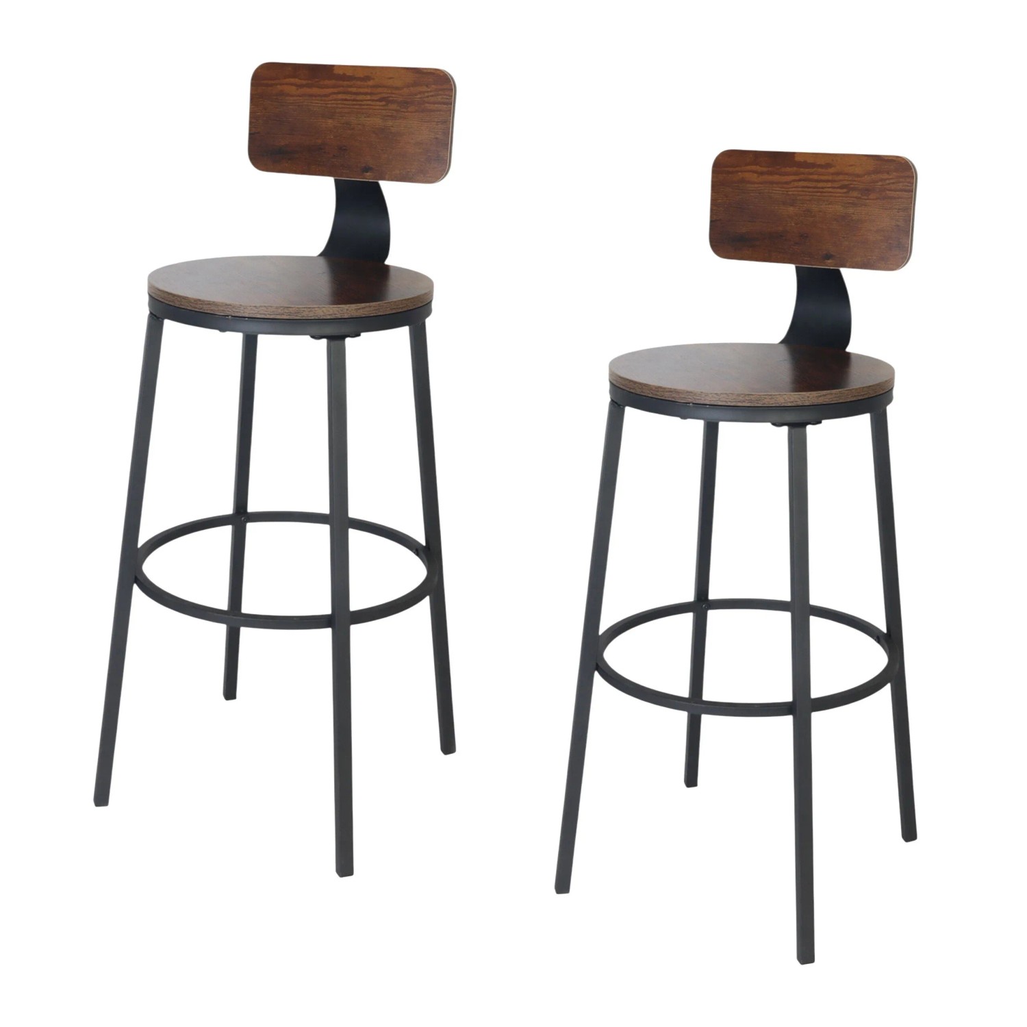 Relaxdays Barhocker 2er Set MDF Eisen Braun Schwarz Mit Lehne Fußablage Rutschfest 99 cm x 54 cm 120 kg