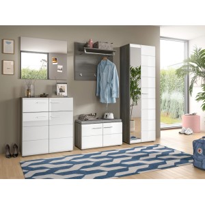 Inn.Furn Garderoben-Set 5-teilig Weiß Hochglanz Grau 250 cm Rumba
