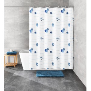 Kleine Wolke Duschvorhang Miami, 120x200 cm, blaues Muscheldesign im Badezimmer.