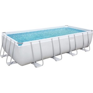 Rechteckiger Bestway Stahlrahmenpool Power Steel, 549x274x122 cm, mit blauem Wasser und grauem Rahmen.