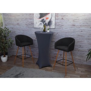 2er-Set Barhocker anthrazit-grau mit Holzoptik-Gestell und Rückenlehne vor Bartisch