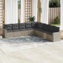 Hellgraue 9-tlg. vidaXL Garten-Sofagarnitur aus Polyrattan mit grauen Kissen im Garten.
