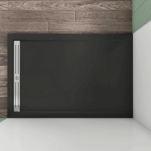 Rechteckige, schwarze AICA Duschtasse (80x100 cm) mit Stein-Effekt und flacher Bauhöhe.