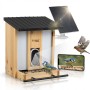 Technaxx WLAN-Birdcam Futterhaus TX-384 aus Holz mit integrierter HD-Kamera, Solarpanel und Vogelbeobachtung per App.