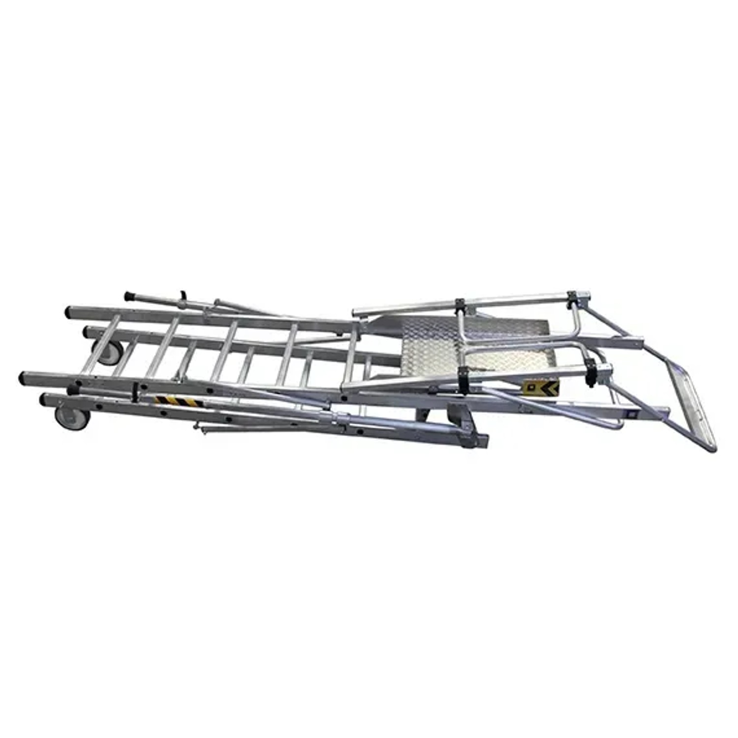 Zusammengeklappte MUNK Plattformleiter FlexxStep mit 5 Sprossen und Teleskopaufsatz (3 Sprossen).