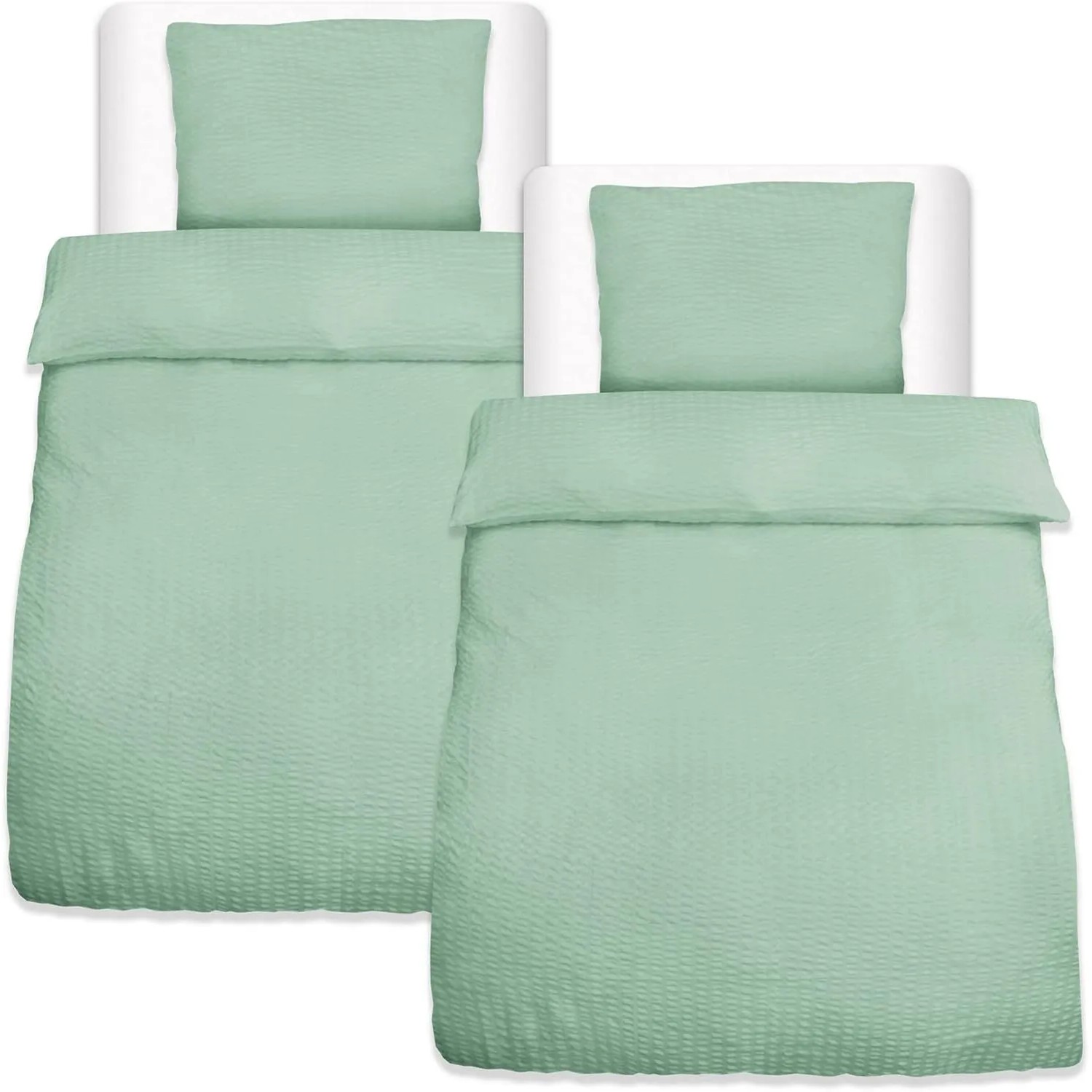 Beautissu Meline Bettbezug 155x220cm + Kissenbezug 80x80cm Salbei Seersucke günstig online kaufen