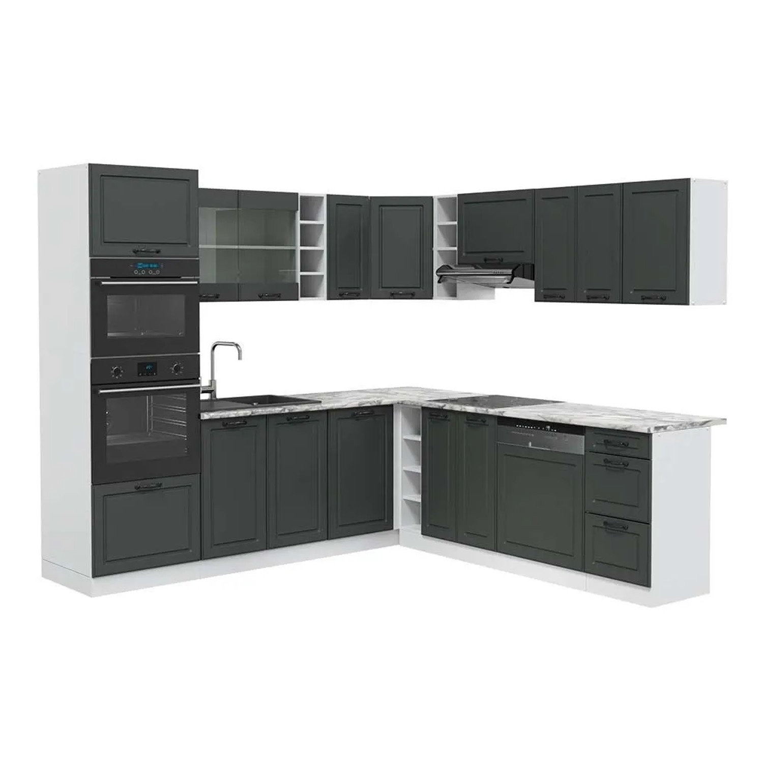 Vicco Eckküche R-Line Anthrazit Landhaus/Weiß 247 x 82, AP Marmor