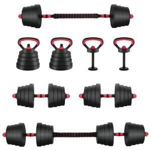 vidaXL 4-in-1 Hantelset 30kg: Kurzhantel, Langhantel & Kettlebell für dein Fitness-Workout.