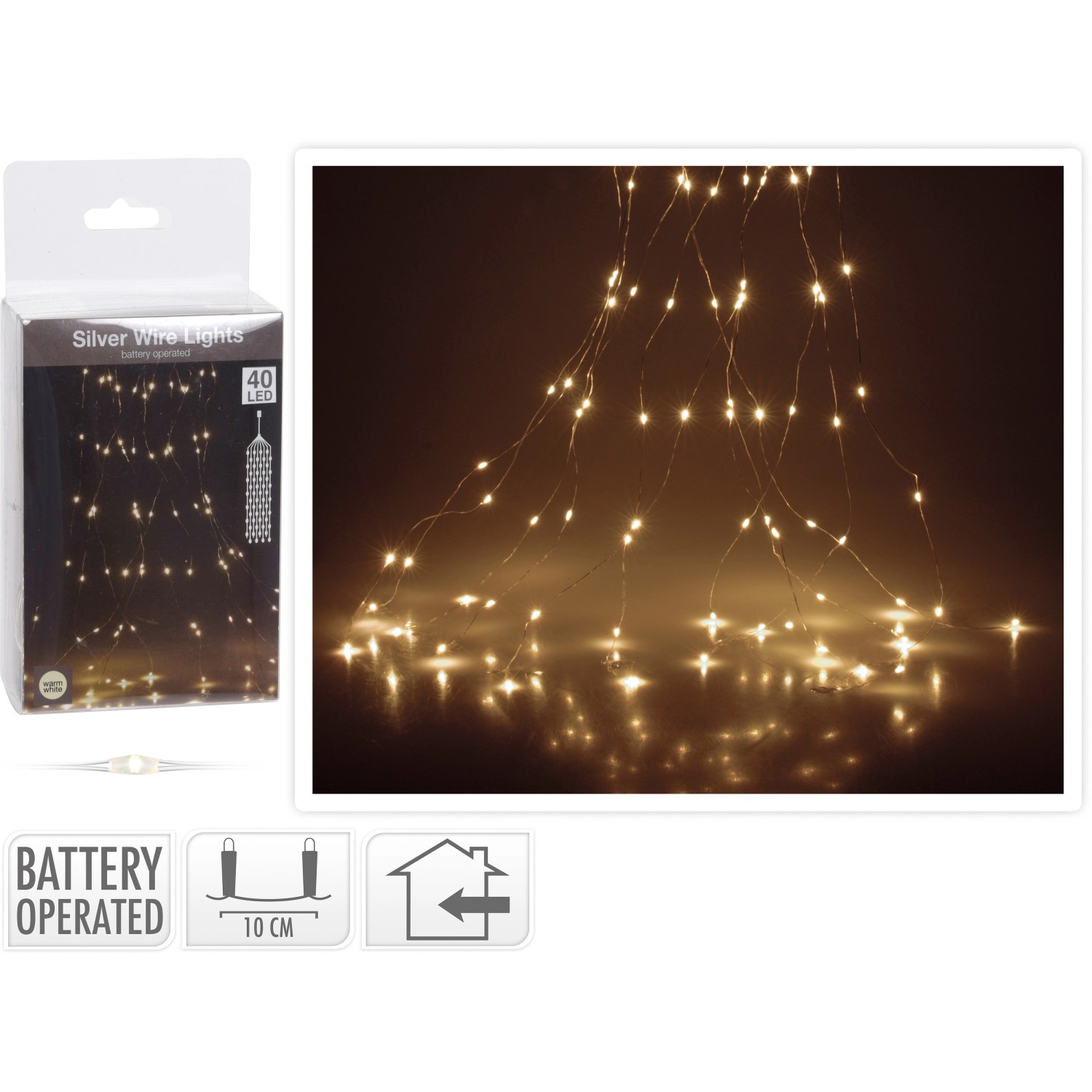 LED Lichterkette Schweif 40 warmweiße LEDs Silberdraht innen