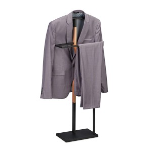 Relaxdays Herrendiener Stahl MDF Schwarz Natur Freistehend 107 cm x 48 cm x 20 cm 3,8 kg