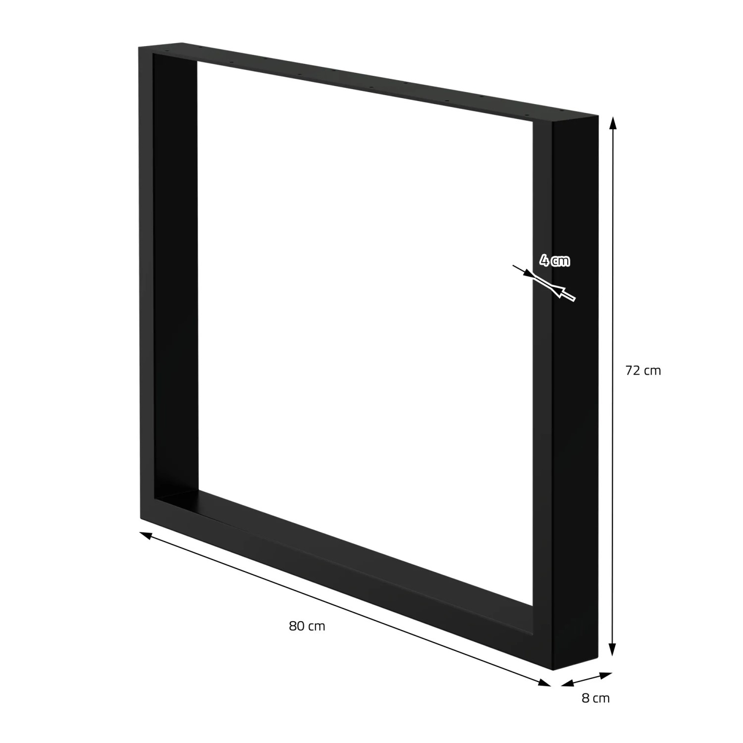 Schwarzes ECD Germany Tischbein (80x72cm) aus Stahl, Vierkantprofil für Esstische.
