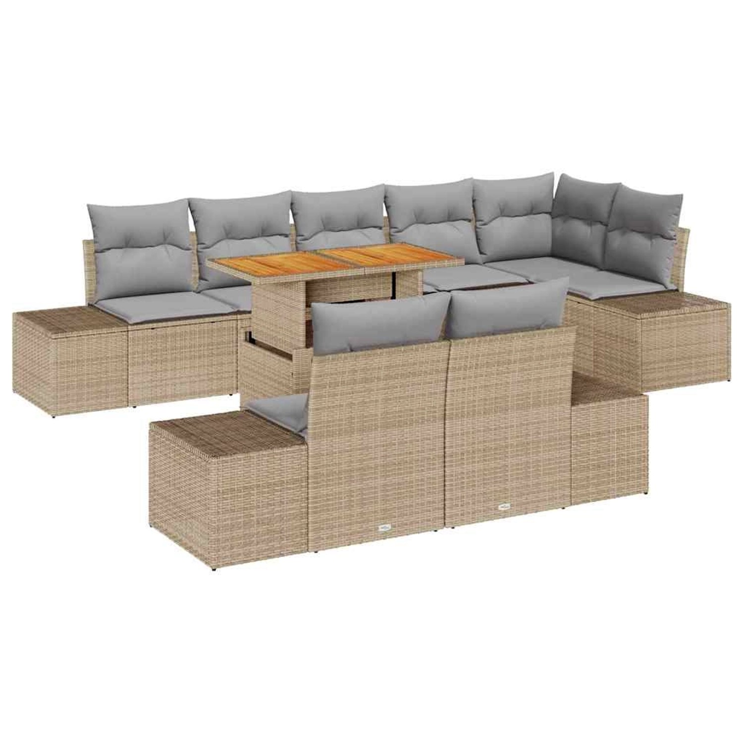 vidaXL Garten-Sofa-Set mit Speicher 9-Tlg Beige Poly Rattan 3358716 günstig online kaufen
