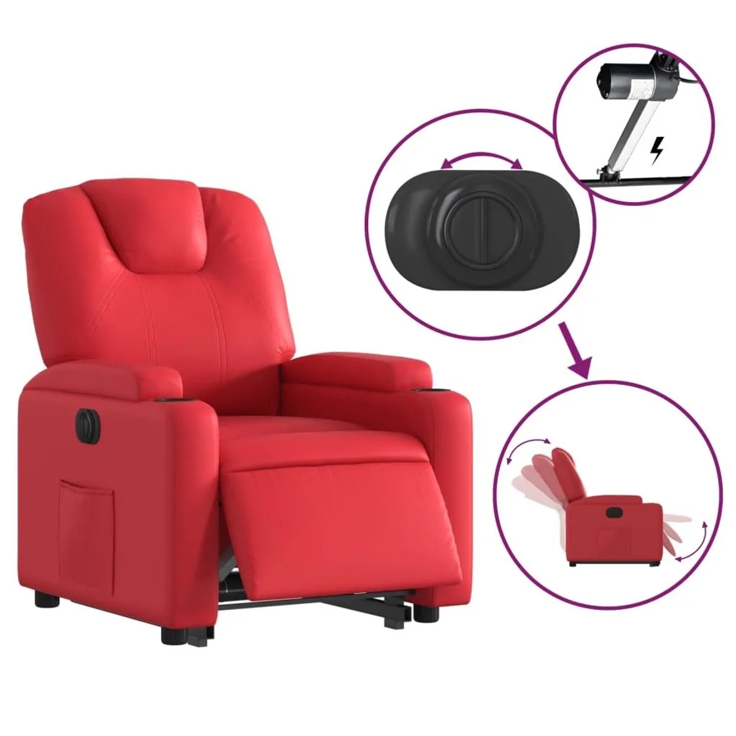 vidaXL Relaxsessel mit Aufstehhilfe Elektrisch Rot Kunstleder 3204449_6