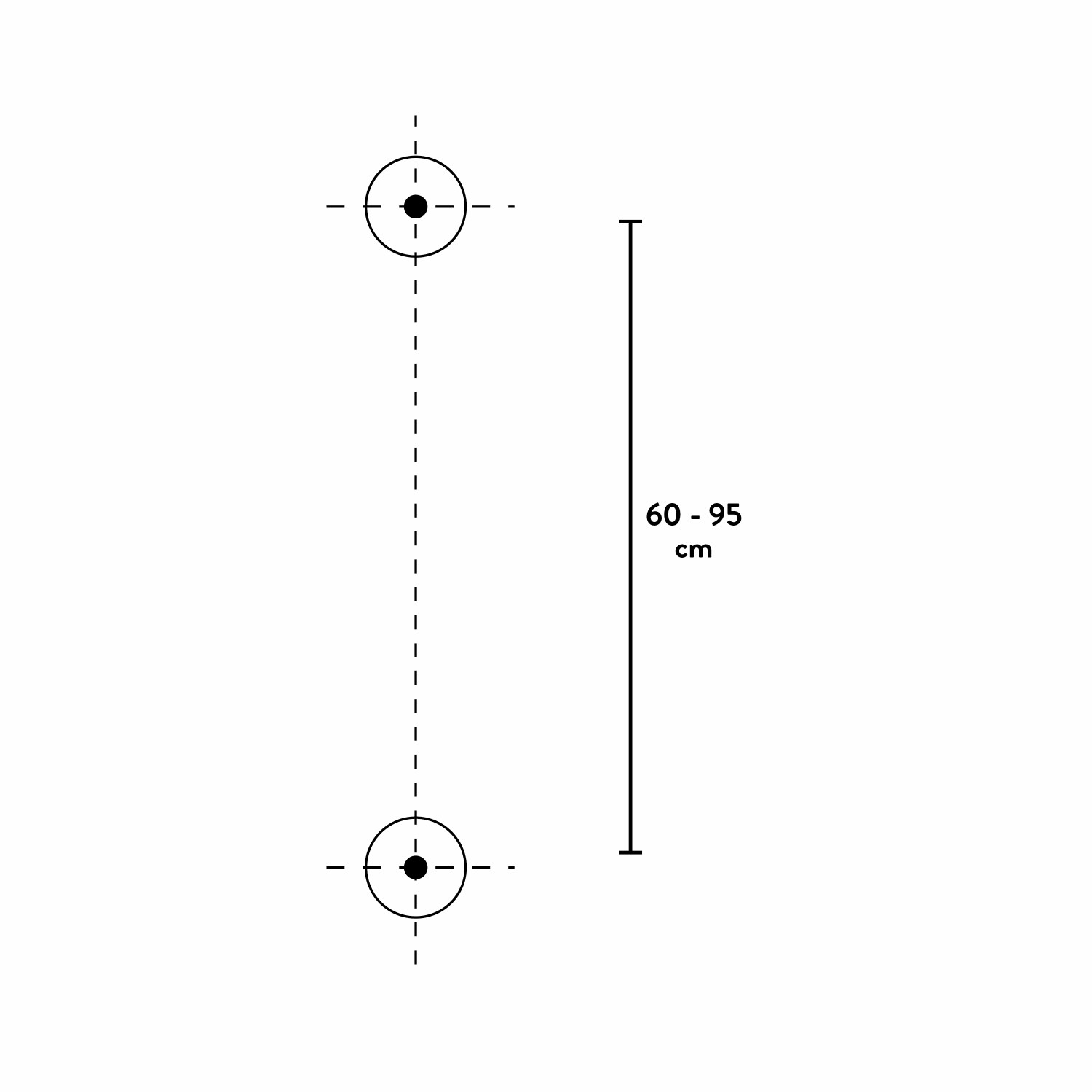 Skizze der baliv Brausestange DST-100.40, 100 cm, mit Maßangabe für den Bohrabstand.