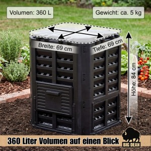 BigDean Komposter 360 Liter Gartenkomposter Thermokomposter Schnellkomposter Mit Entnahmeklappe