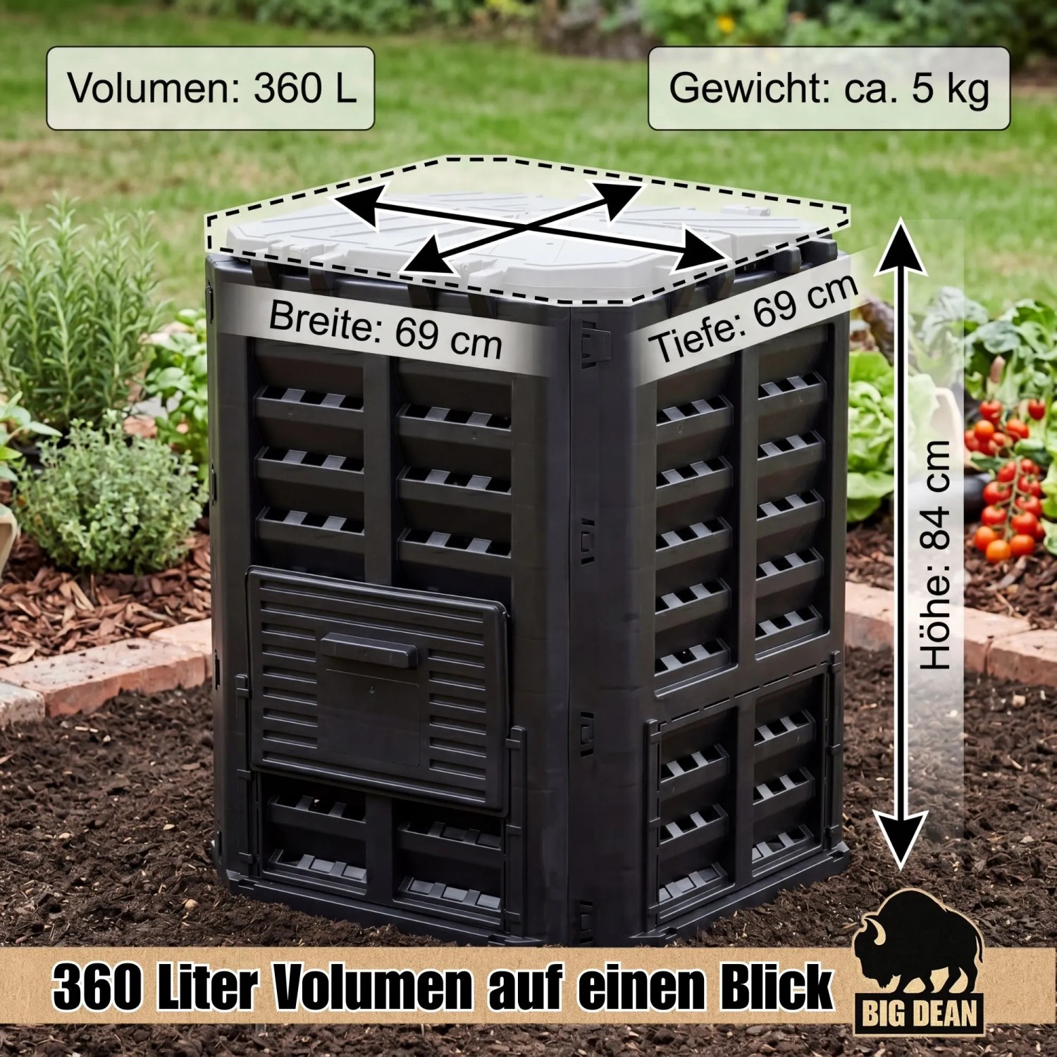 BigDean Komposter 360 Liter Gartenkomposter Thermokomposter Schnellkomposter Mit Entnahmeklappe_3
