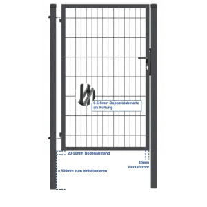 GEWA Gartentor Economy 3m Breit 1,4m Hoch Doppeltor Doppelstabmattentor Doppelstabmattenzaun Zauntor RAL7016 Anthrazit Inkl. Pfosten und Zubehör