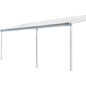 Weiße Home Deluxe Terrassenüberdachung Solis aus Aluminium mit Hohlkammerplatten.