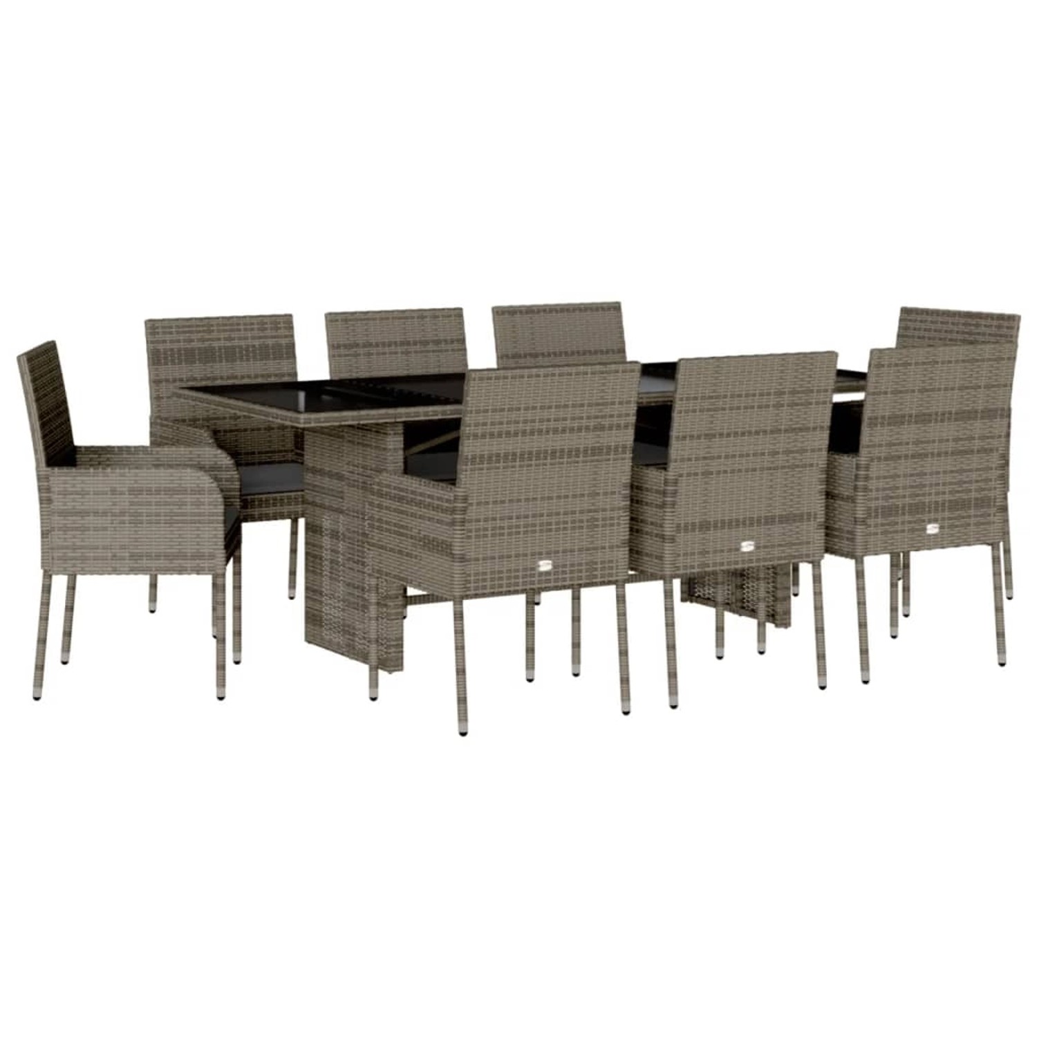 vidaXL 9-Tlg Garten-Essgruppe mit Kissen Grau Poly Rattan 3213509 günstig online kaufen