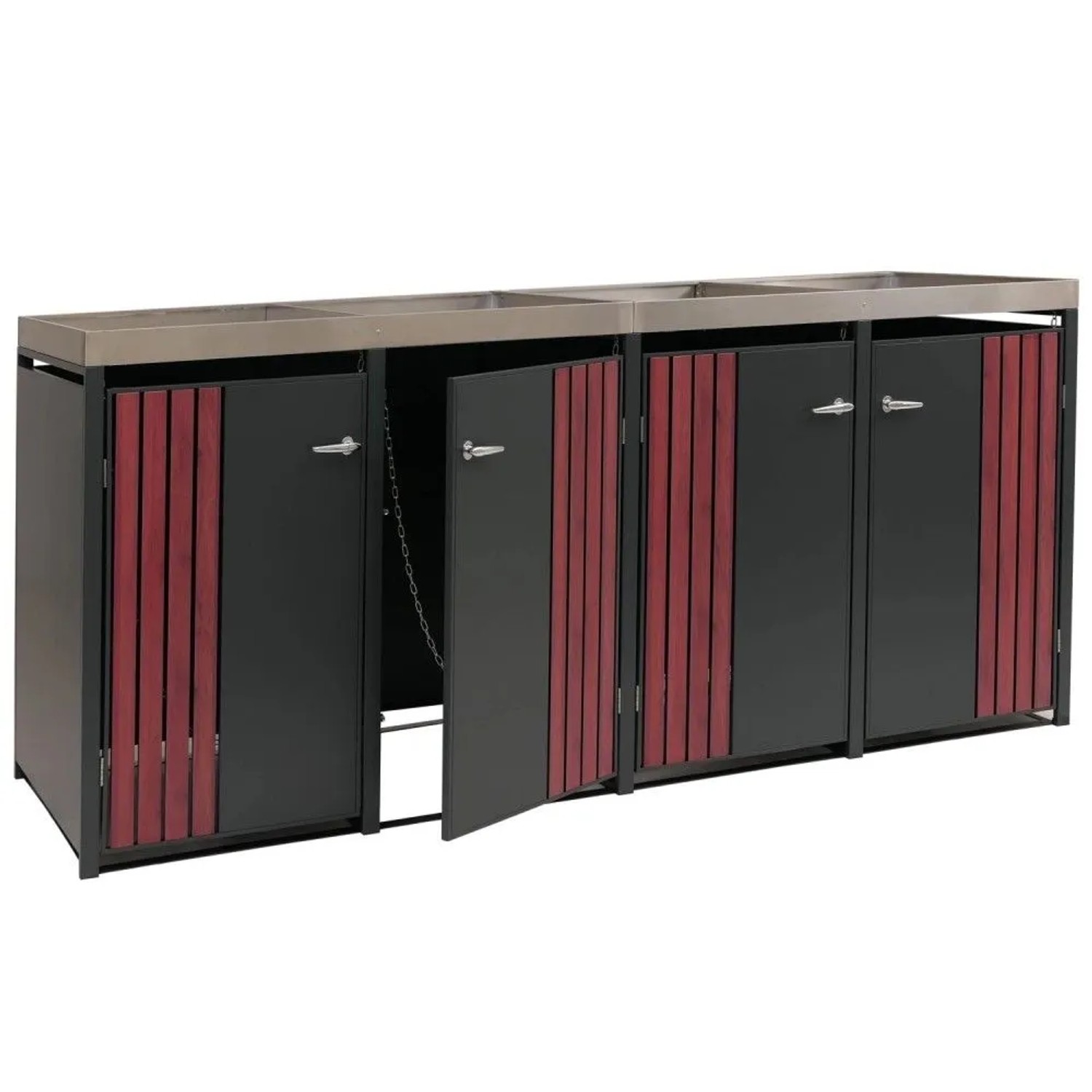 MCW Mülltonnenverkleidung O67 Anthrazit Holzoptik Dunkel 125x260x84cm