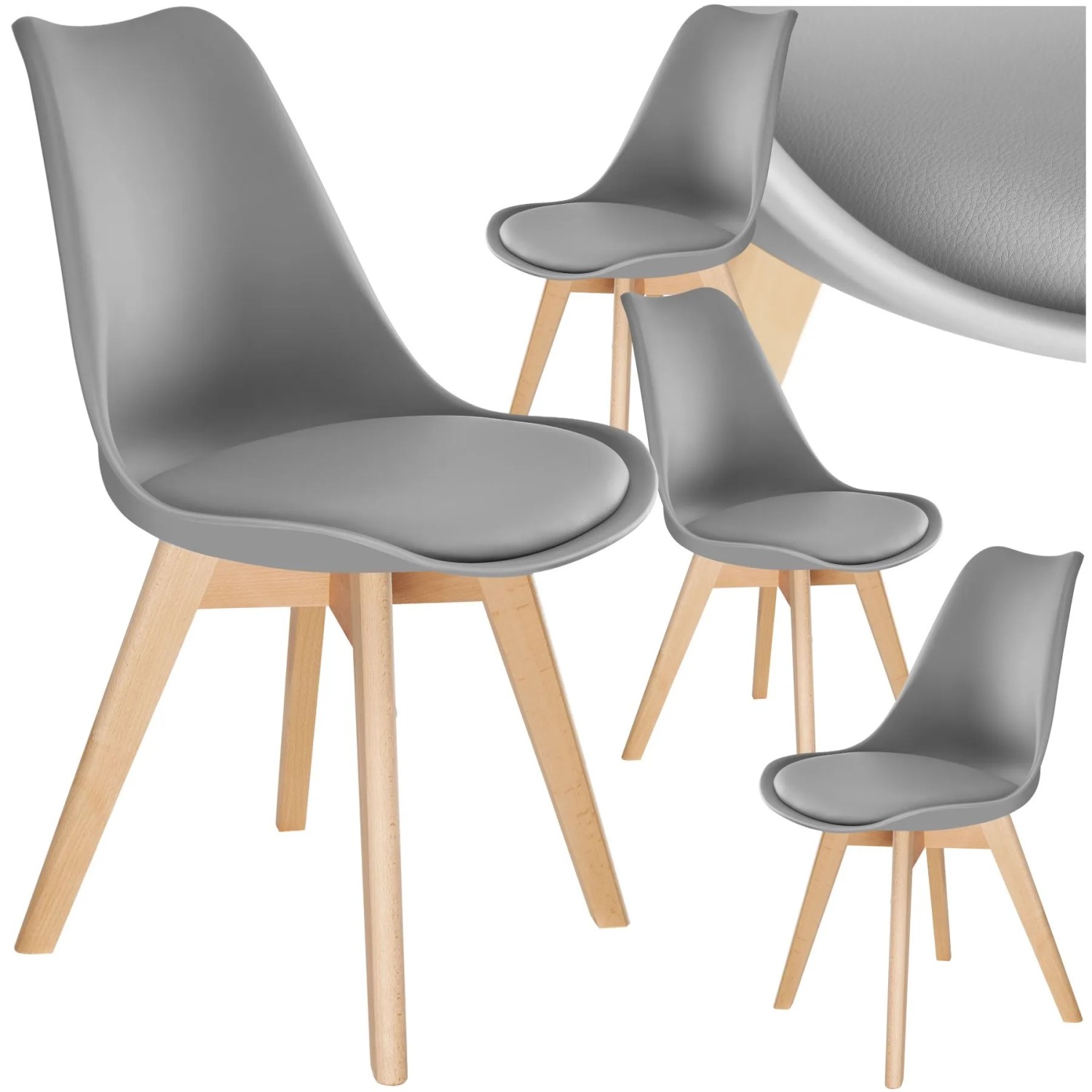 Tectake Set Esszimmerstuhl Frederikke Scandi Design Gepolsterte Sitzfläche  Ergonomische Form 4Er Set 53 x 49 x 82 cm Grau