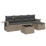 Graue 6-tlg. vidaXL Garten-Sofagarnitur aus Polyrattan mit Kissen und Tisch.