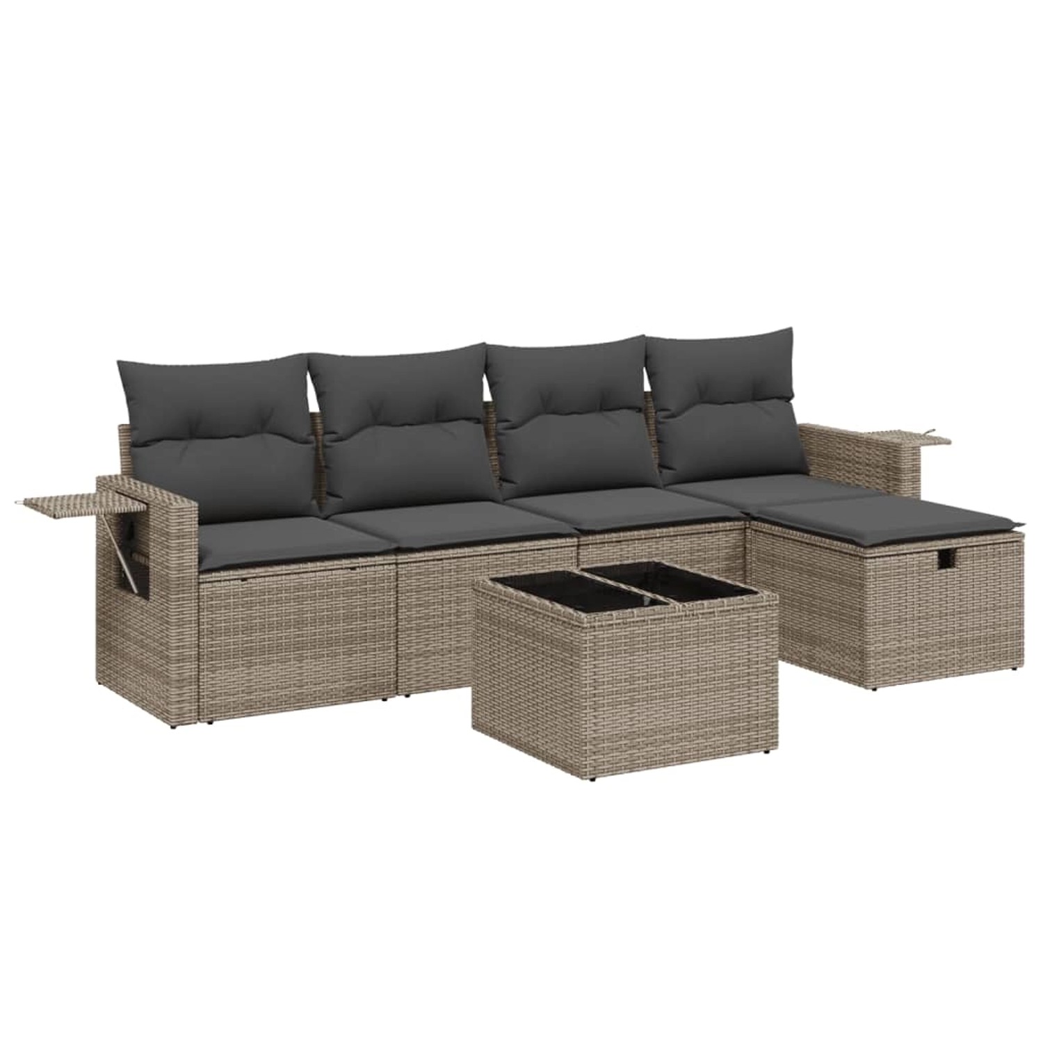 vidaXL 6-Tlg Garten-Sofagarnitur mit Kissen Grau Poly Rattan 3263786