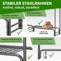 Detailansicht Kaminholzregal: Stahlrahmen, Gitterboden, Holzscheite. Robustes Holzlager für Kaminholz und Brennholz.