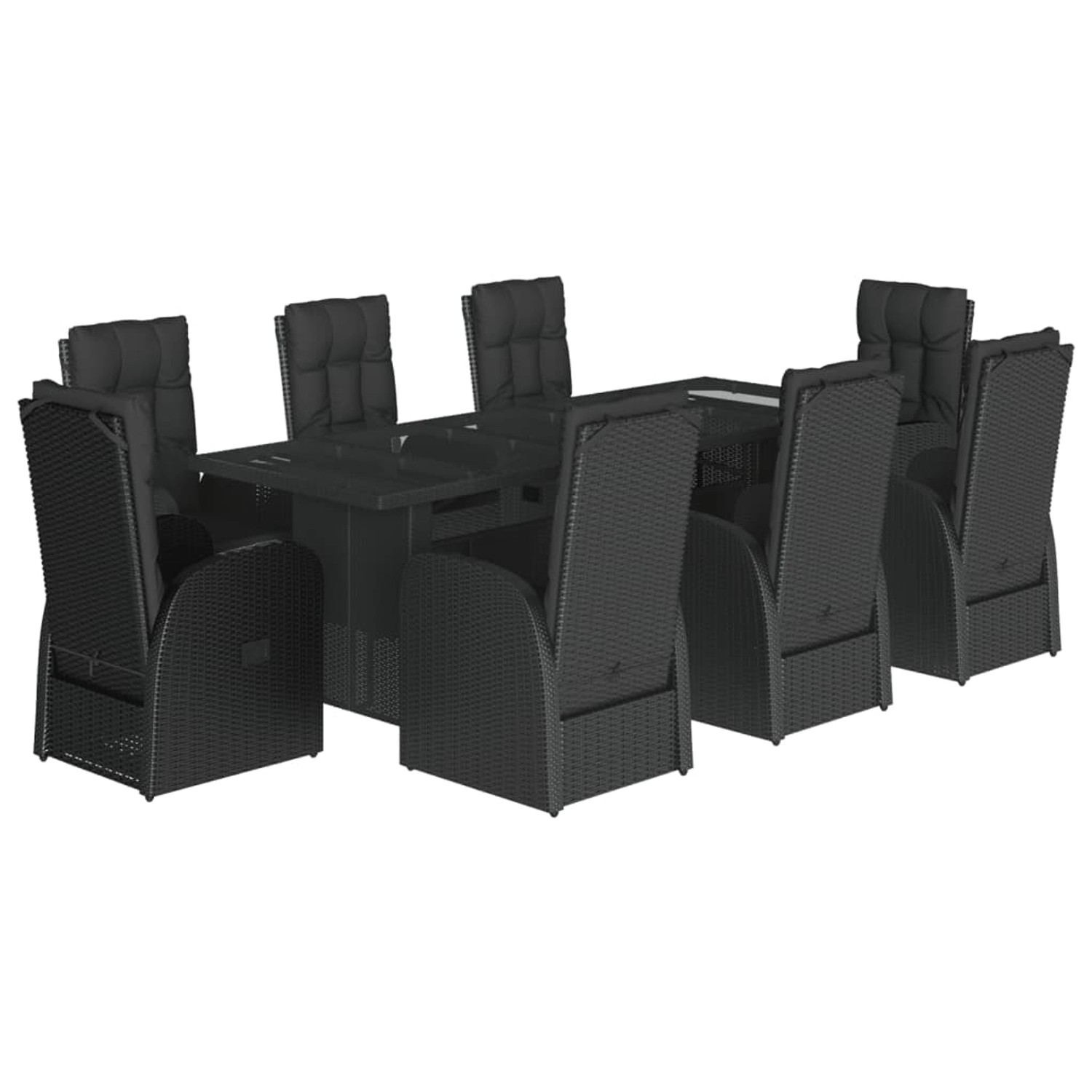 vidaXL 9-Tlg Garten-Essgruppe mit Kissen Schwarz Poly Rattan 3277654