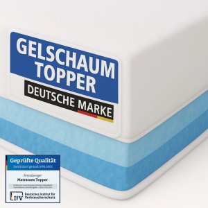 Arensberger Topper Luxury 120x200 cm, Gelschaum Matratzen Topper mit blauem Band.