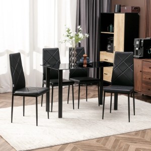 HOMCOM 4er-Set Küchenstühle mit schwarzen Stahlbeinen und Kunstlederbezug.