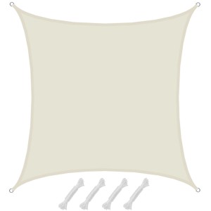 Beiges, quadratisches AMANKA Sonnensegel 4x4m aus Polyester, wasserabweisend, mit Seilen.