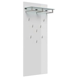 Weiße Posseik Garderobe Elite mit 8 Haken und Glasablage, 70x160 cm. Kompakt und stilvoll für den Flur.